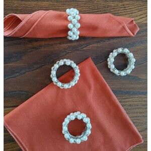 Set of 4 Vintage Faux Pearl Napkin Rings Holiday Christmas Gift idea VGC